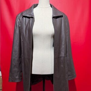 Jaclyn Smith Brown Genuine Leather Long Coat | Quilted Lining | Size XL
